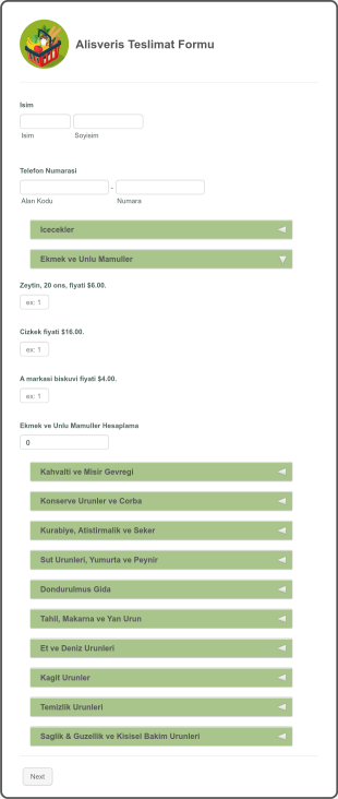 Alisveris Teslimat Form Template