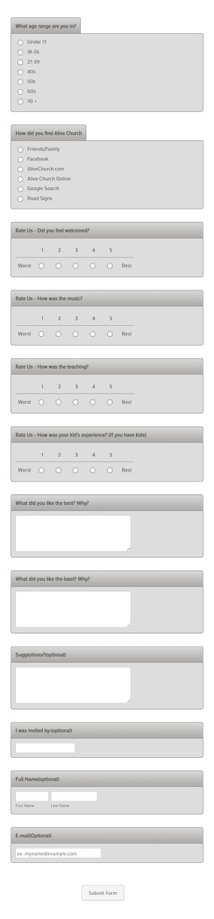 Church Guest Questionnaire Form Template