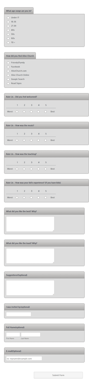 Church Guest Questionnaire Form Template