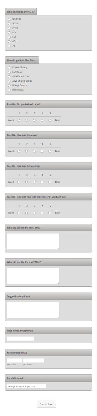 Church Guest Questionnaire Form Template