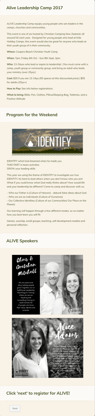 ALIVE Leadership Camp Form Template