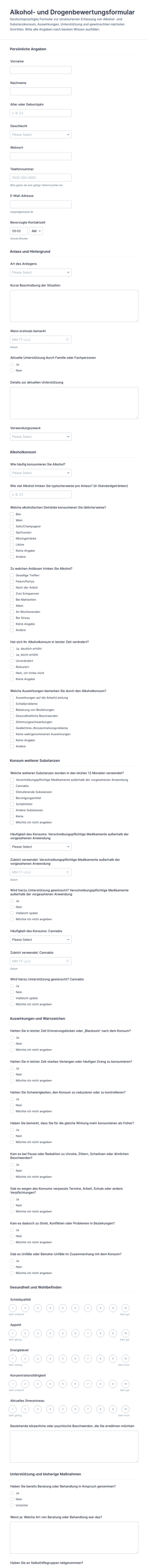 Alkohol Und Drogenbewertung Umfrage