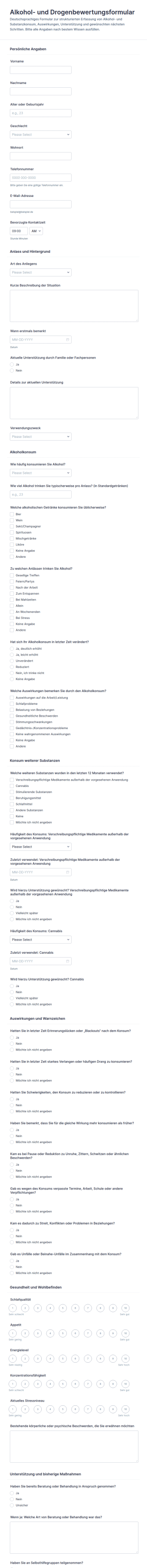 Alkohol Und Drogenbewertung Umfrage
