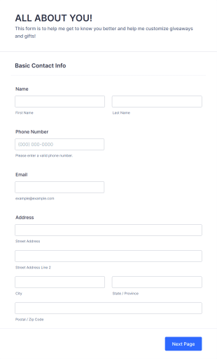 All About You Form Template