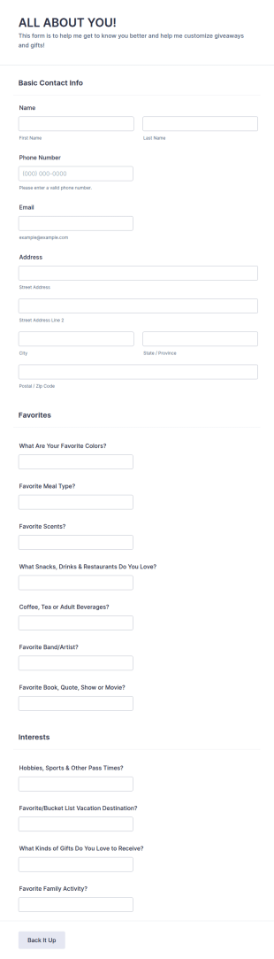 All About You Form Template