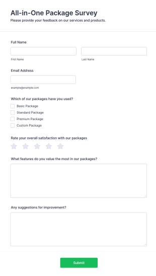 All In One Package Survey Form Template