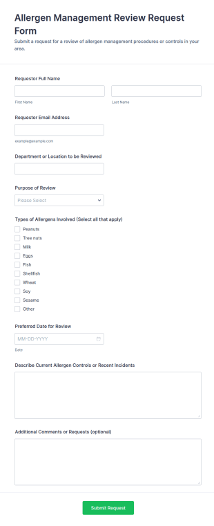 Allergen Management Review Request Form Template