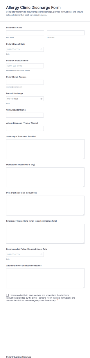 Allergy Clinic Discharge Form Template