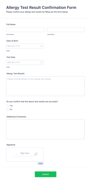 Allergy Test Result Confirmation Form Template