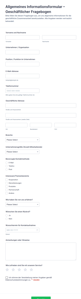 Allgemeine Informationen Formular