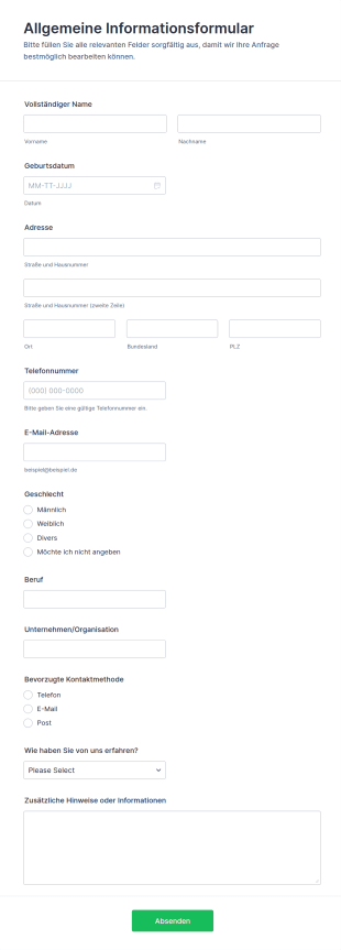 Allgemeine Informationsformular