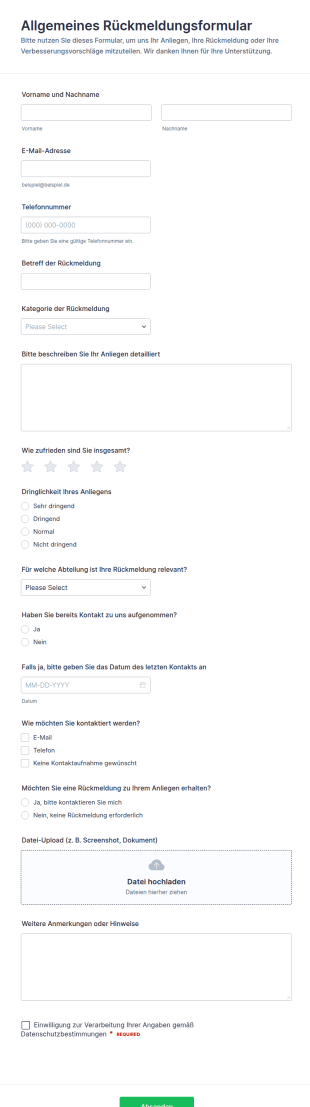 Allgemeine Rückmelde Übersicht