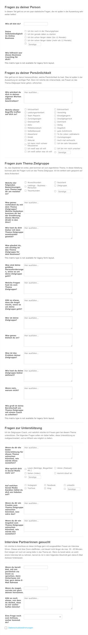 Allgemeine Umfrage Zum Thema Zielgruppe Form Template