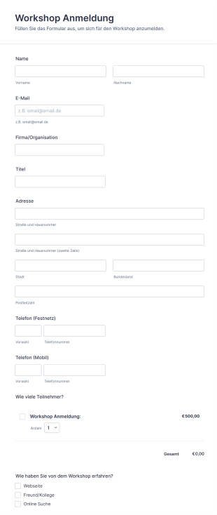 Allgemeine Workshop Anmeldung