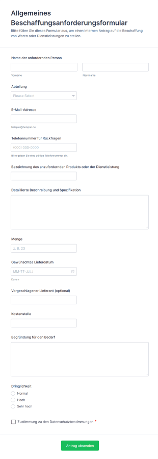 Allgemeines Beschaffungsanforderungsformular