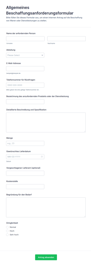 Allgemeines Beschaffungsanforderungsformular