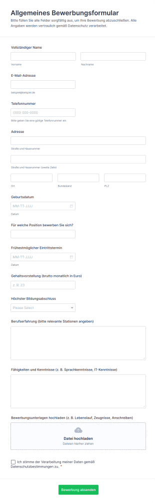 Allgemeines Bewerbungsformular | Jotform