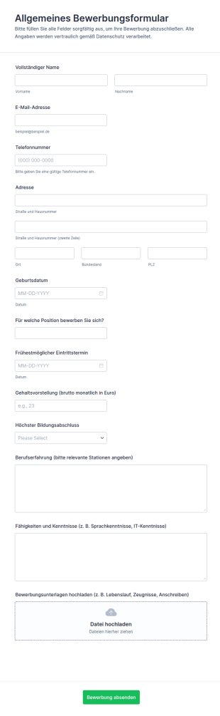Allgemeines Bewerbungsformular