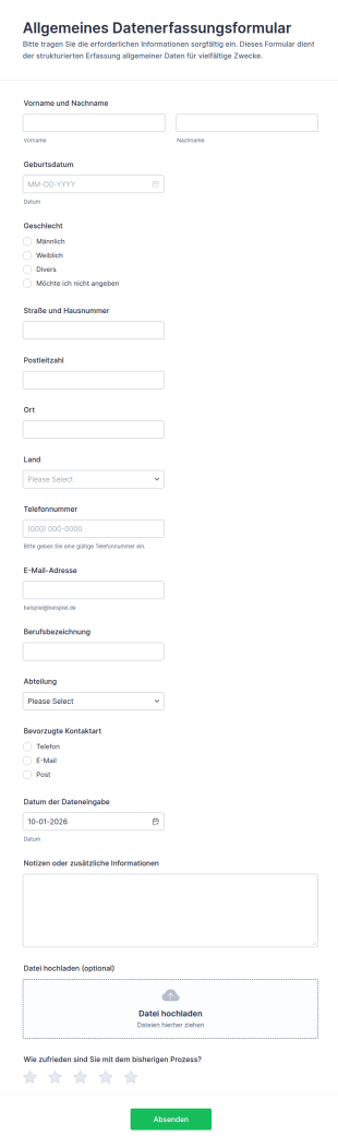 Allgemeines Datenerfassungsformular