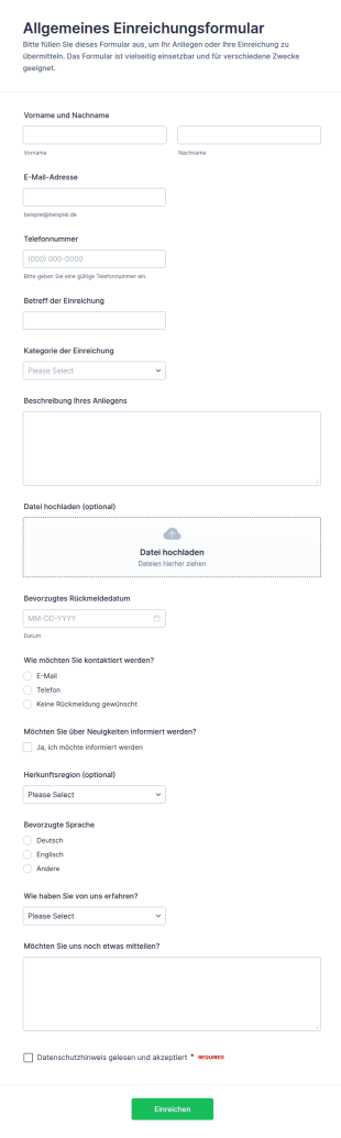 Allgemeines Einreichungsformular