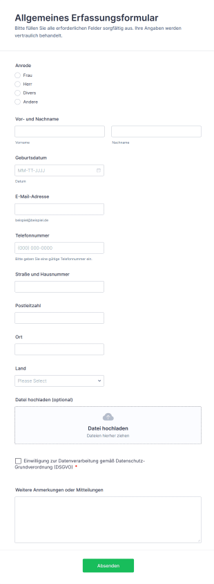 Allgemeines Erfassungsformular