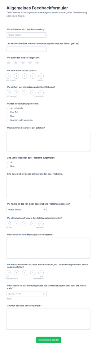 Allgemeines Feedback Formular