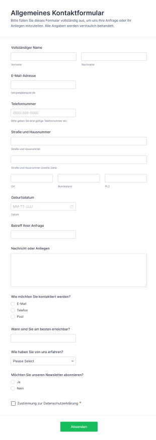 Allgemeines Kontaktformular