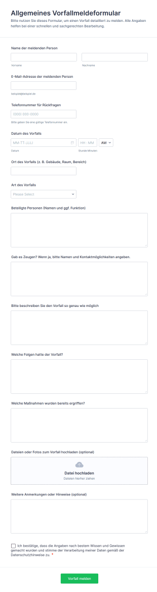 Allgemeines Vorfallmeldeformular