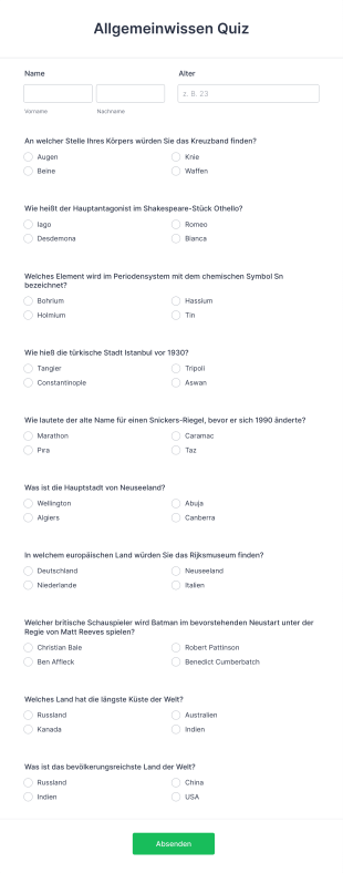 Allgemeinwissen Quiz Form Template