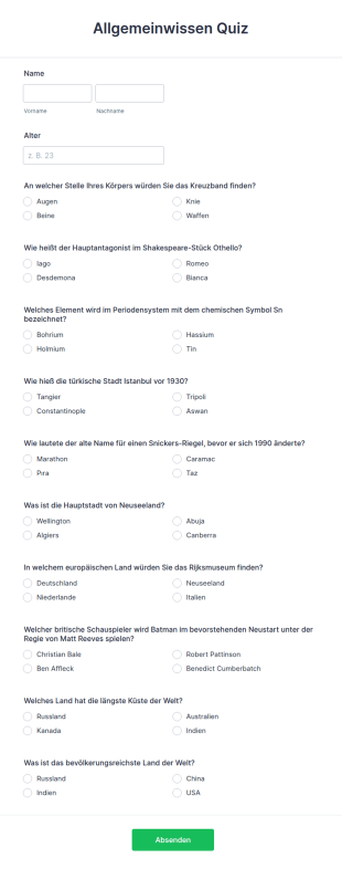 Allgemeinwissen Quiz