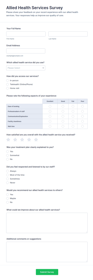 Allied Health Services Survey Form Template