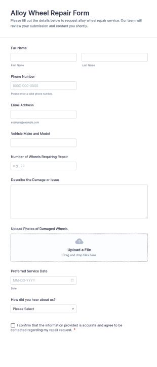 Alloy Wheel Repair Form Template