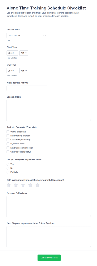 Alone Time Training Schedule Checklist Form Template