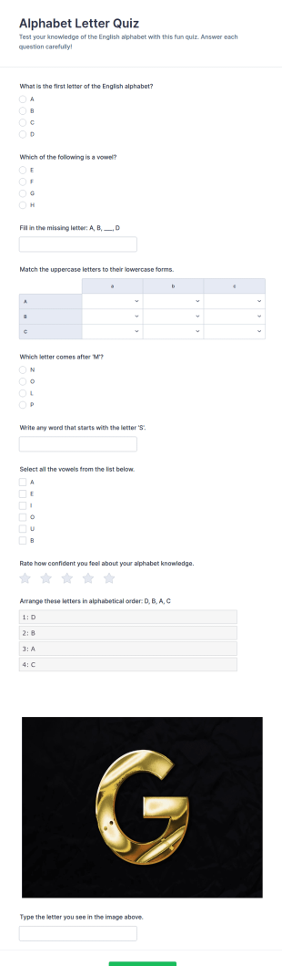 Alphabet Letter Quiz Form Template