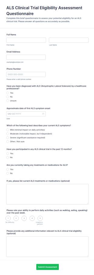 ALS Clinical Trial Eligibility Assessment Questionnaire Form Template