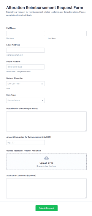 Alteration Reimbursement Request Form Template