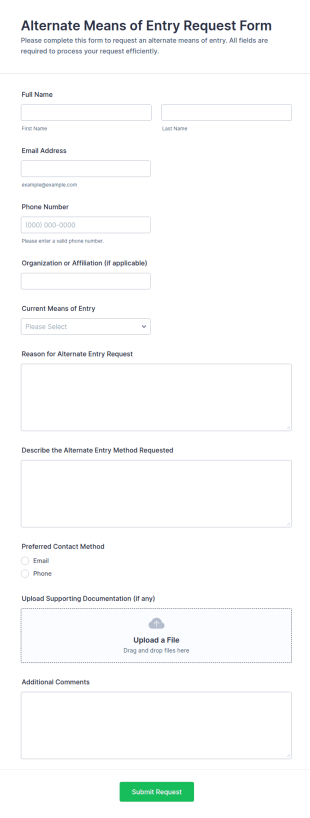 Alternate Means Of Entry Request Form Template