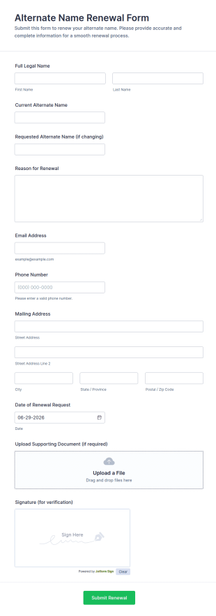 Alternate Name Renewal Form Template
