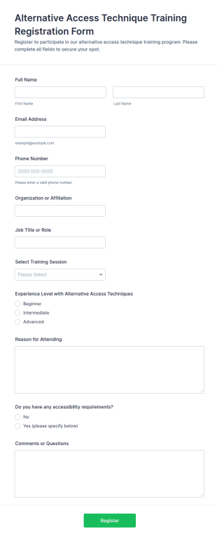 Alternative Access Technique Training Registration Form Template