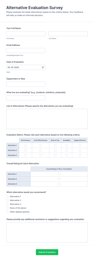 Alternative Evaluation Survey Form Template