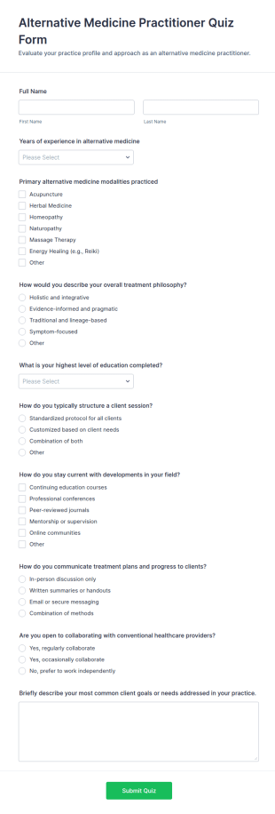 Alternative Medicine Practitioner Quiz Form Template