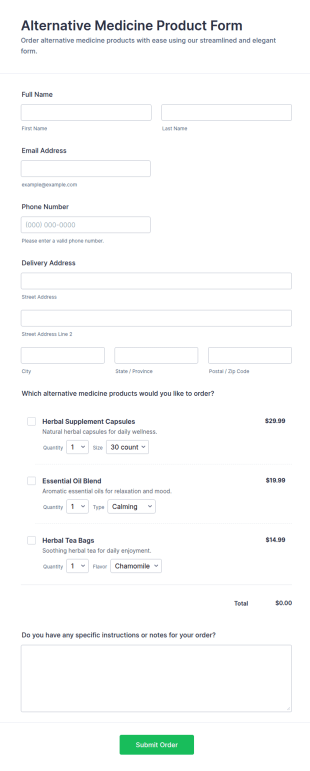 Alternative Medicine Product Form Template