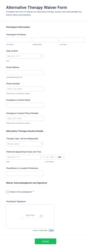 Alternative Therapy Waiver Form Template