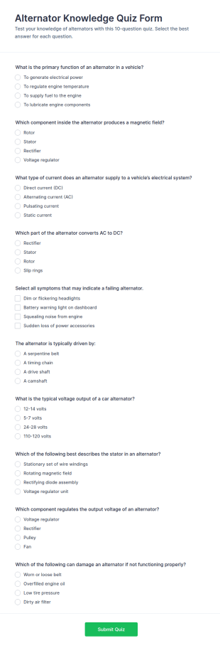 Alternator Knowledge Quiz Form Template