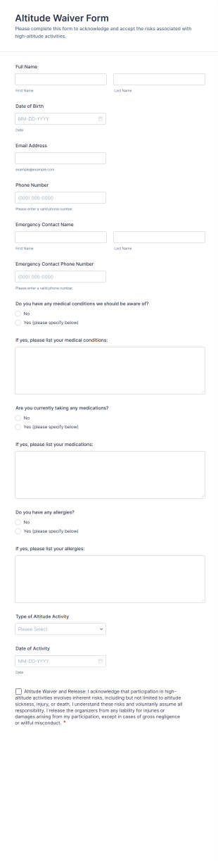 Altitude Waiver Form Template