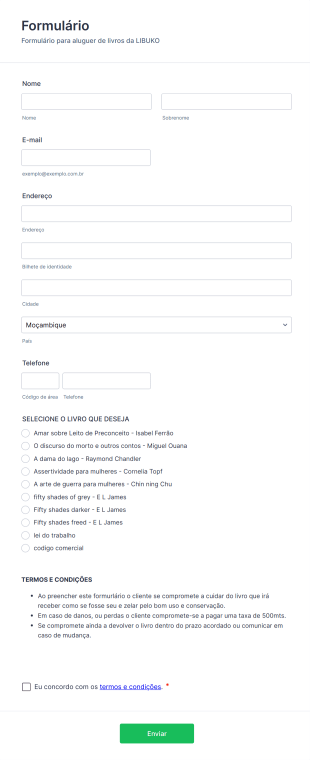 Aluguer De Livro Form Template