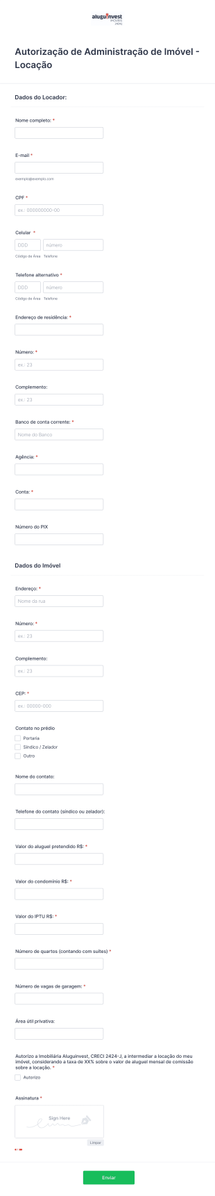 Aluguinvest Autorização De Administração De Imóvel LOCAÇÃO Form Template
