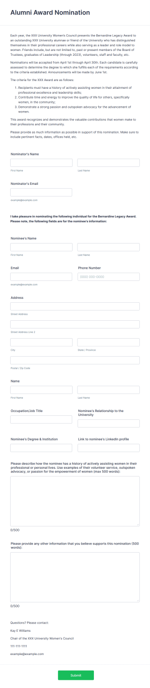 Alumni Award Nomination Form Template