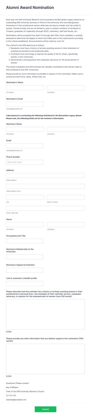 Alumni Award Nomination Form Template