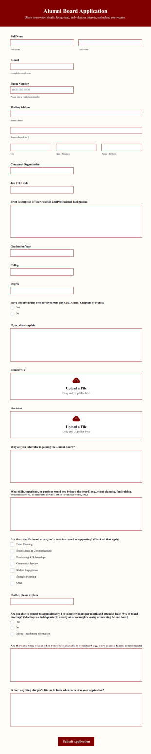Alumni Board Application Form Template
